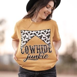 Cowhide Junkie Southern Western Farm Cute Funny Graphic Tee